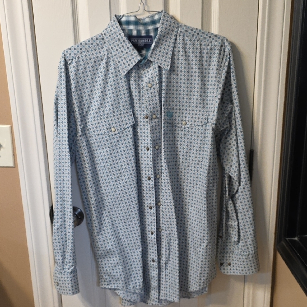 Men's Blue Patterned Dress Shirt - Picture 1 of 2